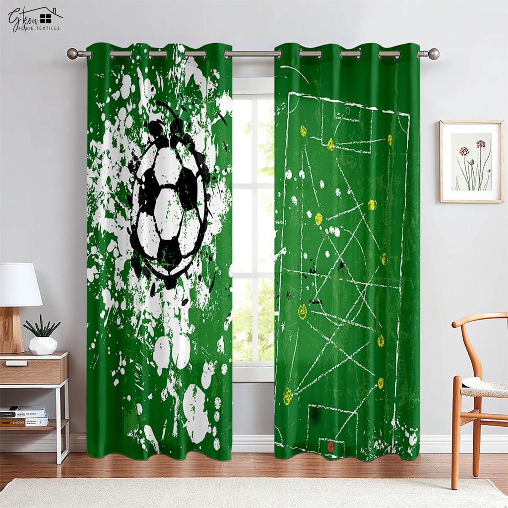 Water and Fire Sports Football Printed Curtains 100% Polyester Bedroom Living Room Study Decorative Curtains 2 Pieces