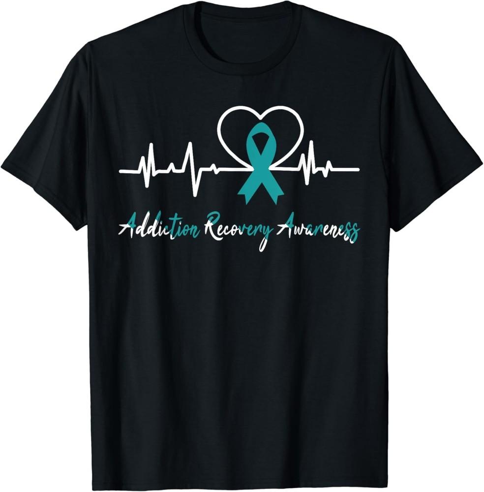 Addiction Recovery Awareness Heartbeat Teal Ribbon Support T-Shirt Unisex T-Shirt XXXXL
