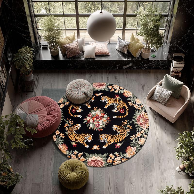 Tiger pattern round rug,Carpet Rug for Living Room Bedroom Playroom ,Non-slip Floor Mat,Holiday Gifts and Birthday Gifts.