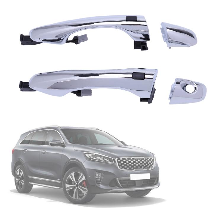 Automotive 2016-2024 Exterior Pull Handle Assembly, Silver-Tone Finish with Mounting Structure and Electrical Lead
