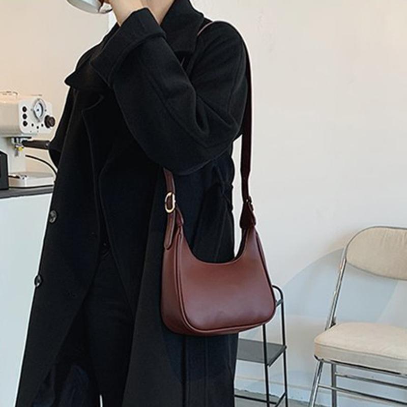 Yogodlns Lässige Schultertasche aus PU-Leder für Damen, einfarbig, Hobos-Umhängetaschen