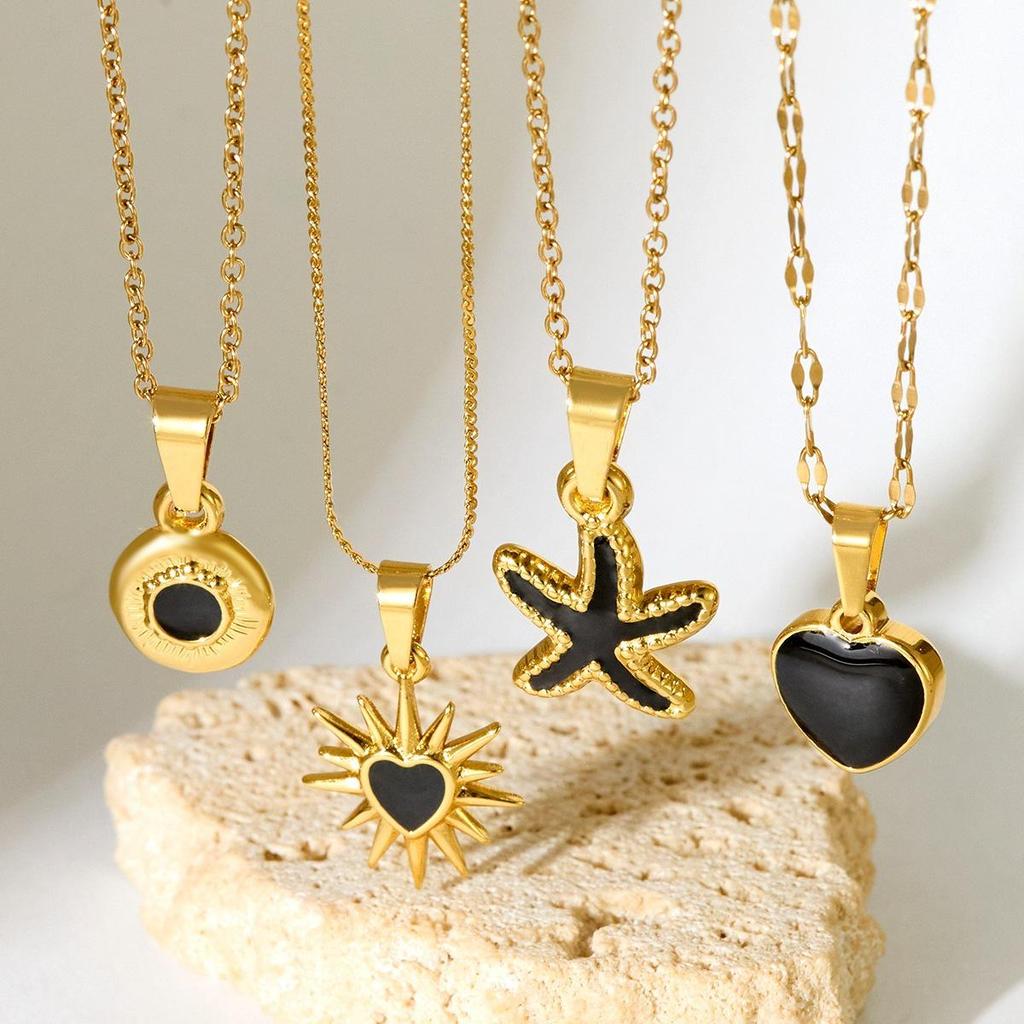 Sun Heart Star Stainless Steel Pendant Necklace: Women's European & American Fashion Trend Versatile Jewelry