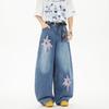 JYL Unisex Bootcut Jeans Vintage Patchwork  Summer Loose Wide-Leg Denim