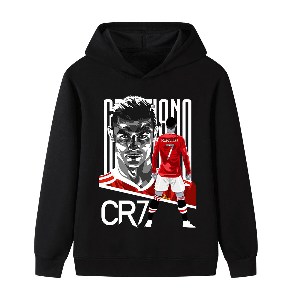 Felpa con cappuccio per bambini autunnale Felpa sportiva per ragazzi e ragazze Ronaldo Stampato HD 4-14 Anni Top pullover alla moda per bambini regalo di compleanno