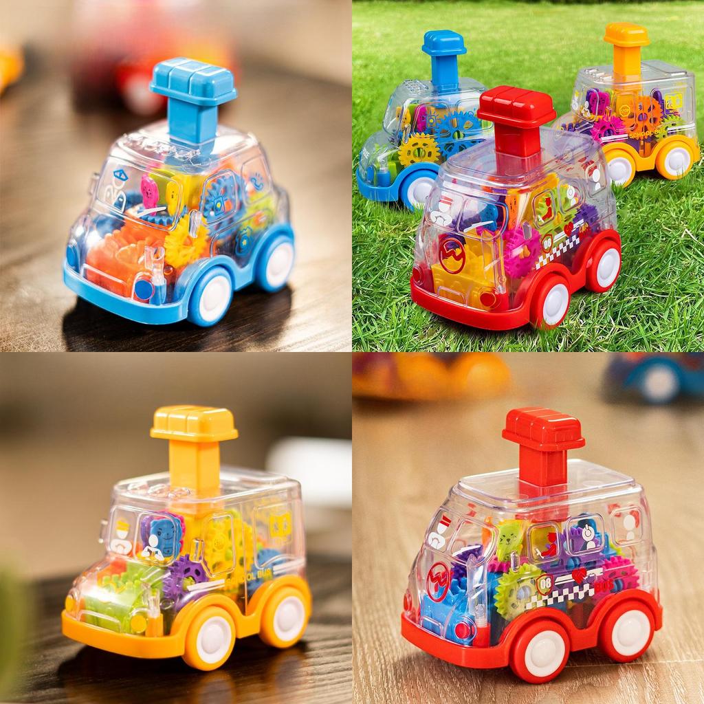 Plastic Inertia Gear Car Toy For Kids With Press Button And Visual Development