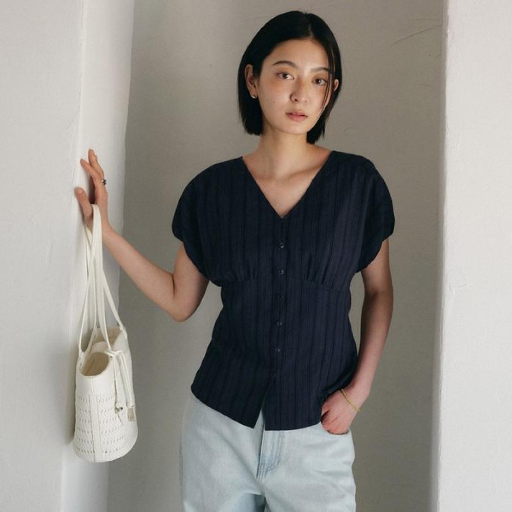 On On Volume V Neck Blouse New6mb622 NAVY/S_01