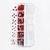 Red Diamond & Pearl Nail Art Decorations: 12-Grid Mini DIY Set
