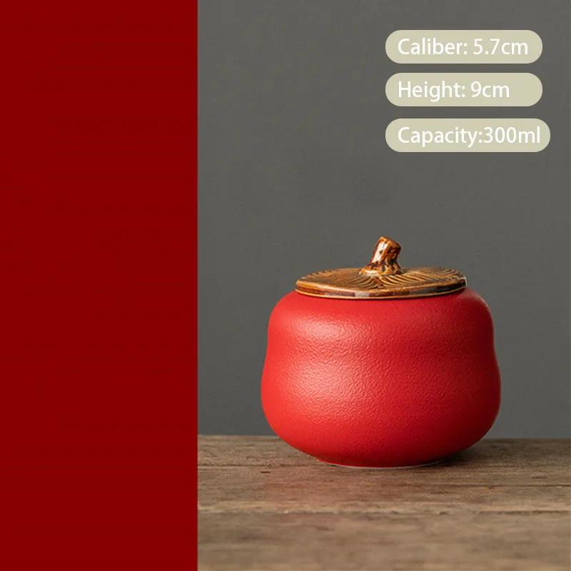 Chinese Persimmon Ceramic Tea Caddy Red Wedding Tea Jar Sealed Container Travel Tea Box Coffee Spice Candy Storage Tank Teaware