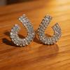 Silver Needle Rhinestone Geometric Double Stud Earrings - Luxury Cross-Border Design