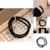 Elegant Black Beaded Bracelet For Men And Women With Handmade Alloy Double Circle Design