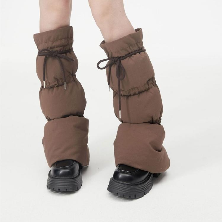 Winter Warme Puffer-Beinwärmer mit Kordelzugverstellung Lockerer Stiefelüberzug Modische Beinüberzüge Kniehohe Socken