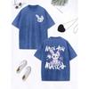 Cartoon Rabbit Match Graffiti Text Prints Washed T-Shirt Women Cotton Oversize Tops O-Neck Distressed T Shirt Clothes