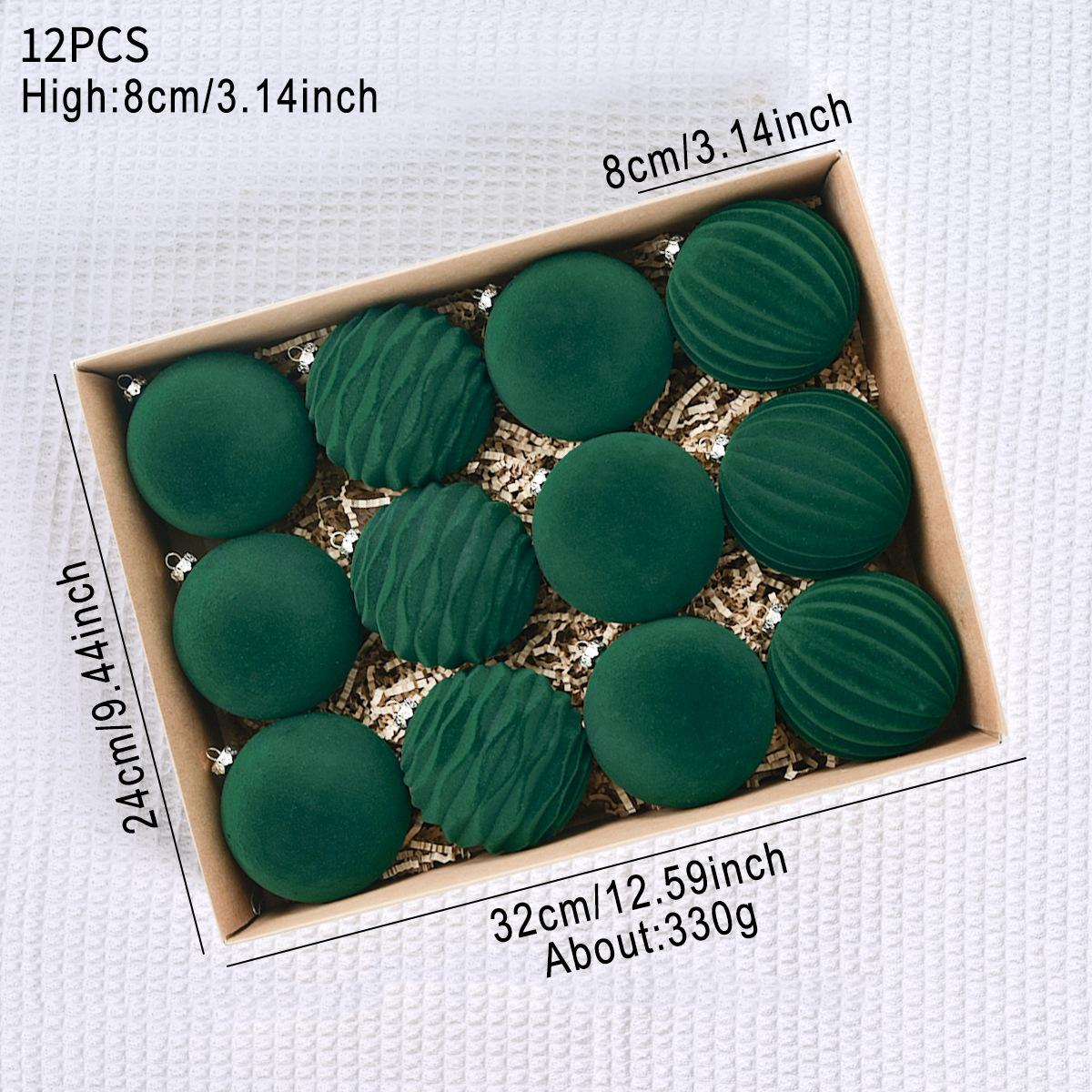 

Luxury Velvet Christmas Ornaments Set - 12pc Flocked Tree Decorations with Elegant Pendant Design for Holiday Home Decor 8cm