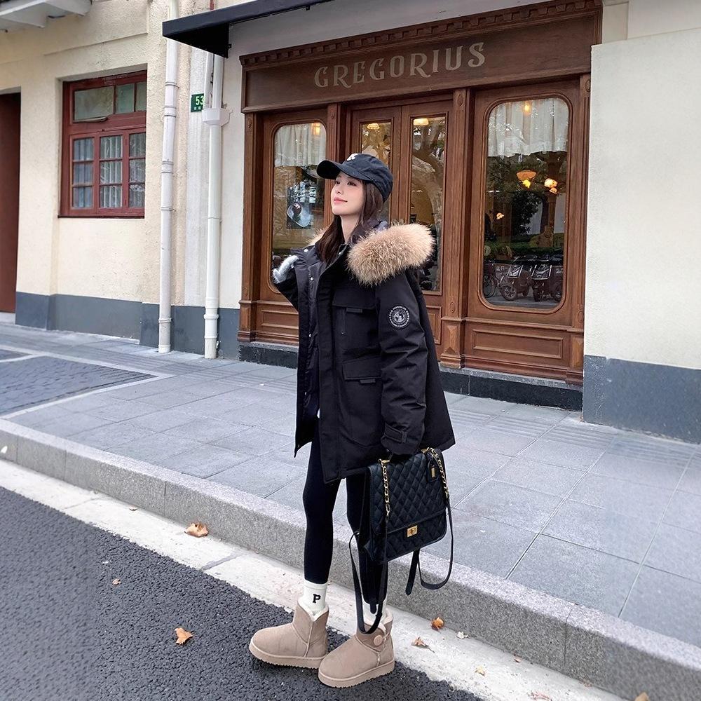 Qianxi couple down jacket men's and women's medium and long outdoor thickened Northeast can wear large fur collar tooling jacket