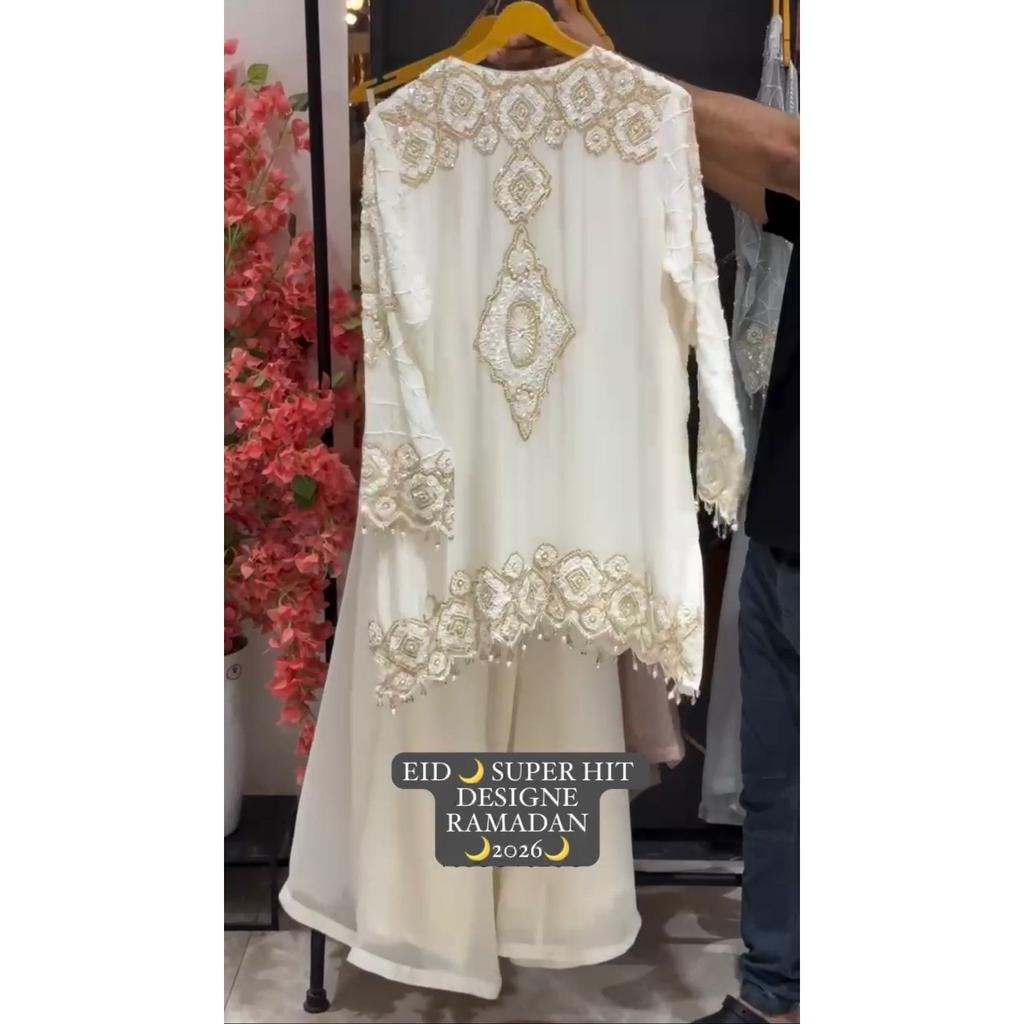 White Georgette Designer Pakisatni Palazzo Suit Indian Bollywood Salwar Kameez
