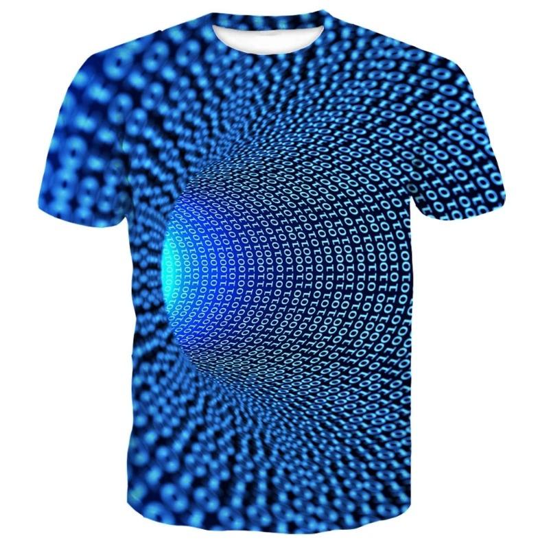 Fashion Summer New Optical Illusion Pattern Men's T-shirt Street Hip Hop Harajuku Round Neck Plus Size Short Sleeve
