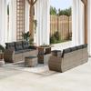 10-Piece Garden Sofa Set with Cushions In Grey Poly Rattan Acacia, Garden Dining Set of 3361843