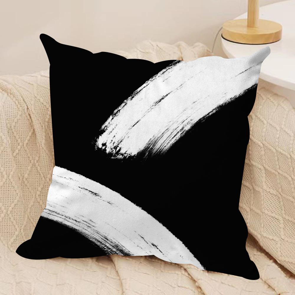 Abstract black and white Cushion Cover Silky Short Plush DoubleSided Printed Pillow Case for Sofa All Seasons Home Decor Gift