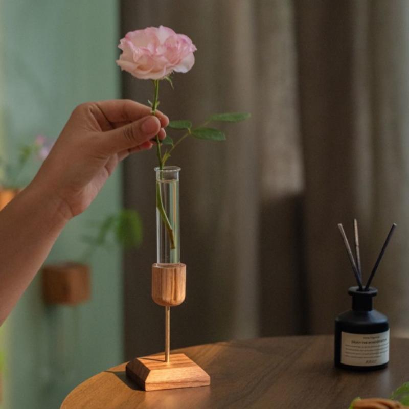 Test Tube Vase Transparent Glass Hinged Vase Hydroponics Combination Flower Appliance Living Room Office Home Decoration