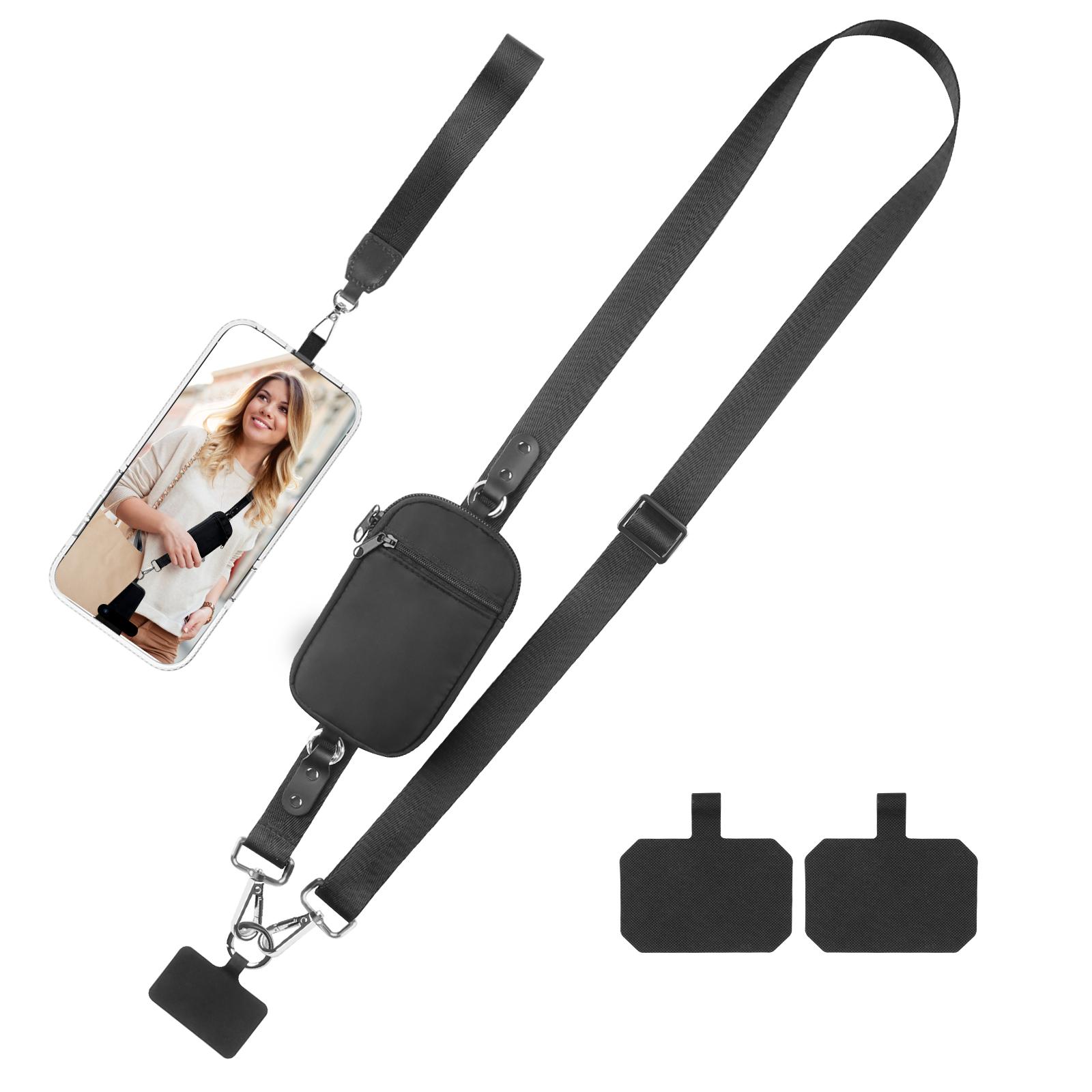 Crossbody Phone Strap with Zippered Pouch Lanyard Adjustable Anti-Slip Washable Includes Wallet & Go Strap simple&Nylon чёрный