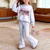Kids Casual Loose Fit Long Sleeve Neck Printed Top and Pants Set