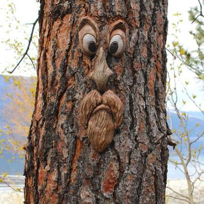 Decoración de Rasgo Facial de Tronco de Árbol Set de Órganos Ojo de Árbol Colgante de Diseño para Patio Exterior Cara de Árbol para el Hogar