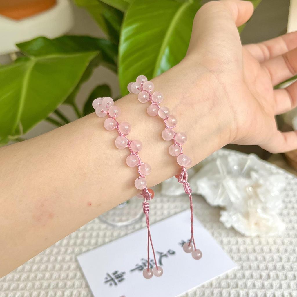 Hand-Woven Pink Crystal Grape Bracelet, Adjustable Size, Fresh Design