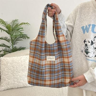 2 Fashionable Versatile Woolen Retro Plaid Shoulder Cloth Bag Women's Casual Autumn and Winter Portable Commuter Vest Bag
