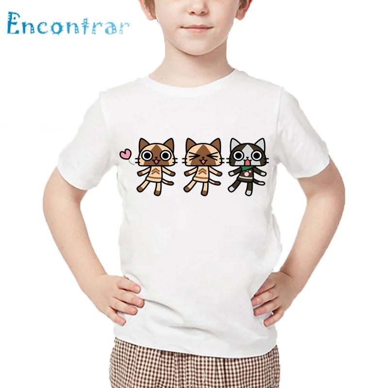 Kids Anime Monster Hunter AIROU Cat Print T Shirt Children Summer White Tops Boys and Girls Cartoon Funny T-shirt 110