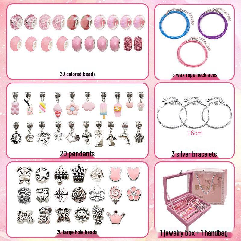 66-Piece Purple Nine-Grid DIY Jewelry Box Set - Children's Handmade Bead Bracelet Kit & Gift Box