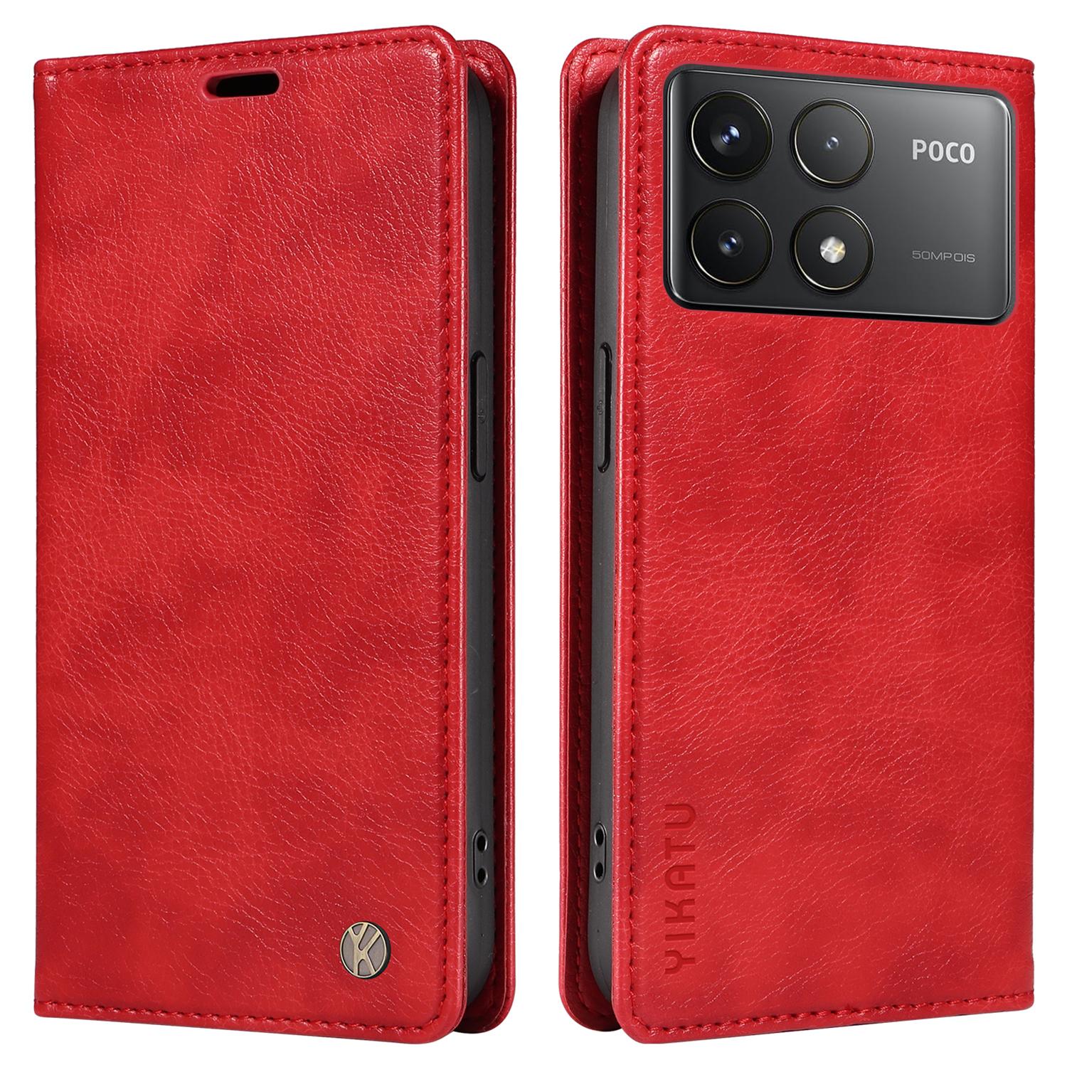 

For Xiaomi Redmi K70 5G/K70 Pro 5G/Poco F6 Pro 5G Case Leather Phone Cover Strong Magnetic Closure Red