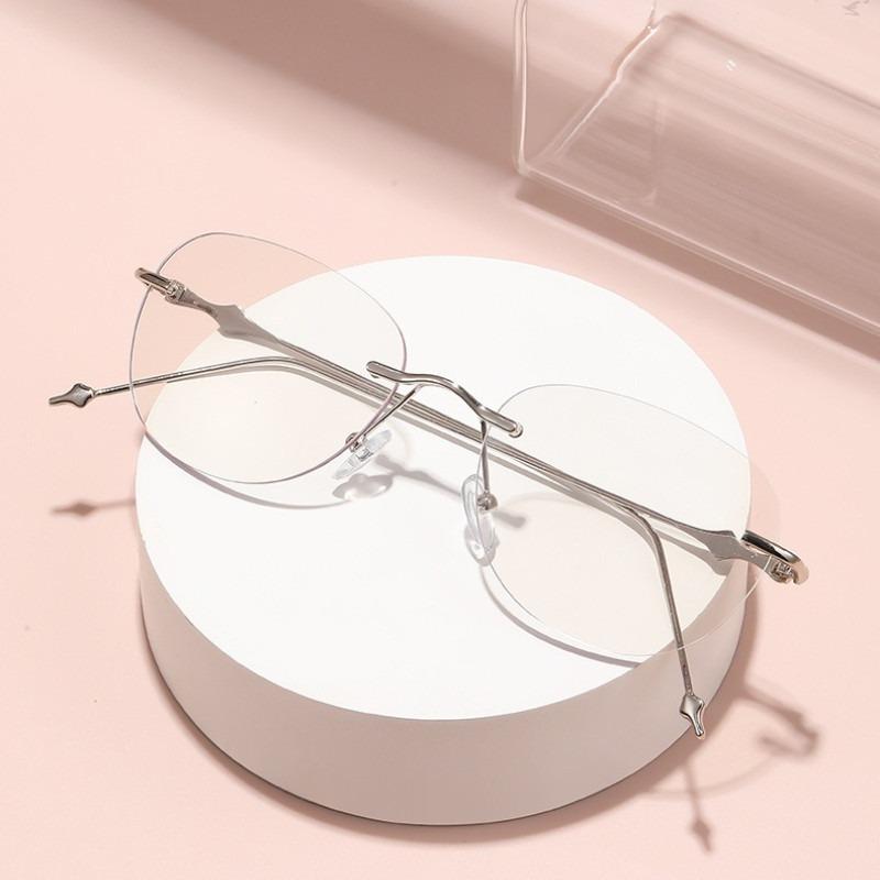 4pcs New Vintage Metal Color Changing Anti-blue Light Glasses Frame Simple Flat Light Glasses Lens Fashionable Eyewear