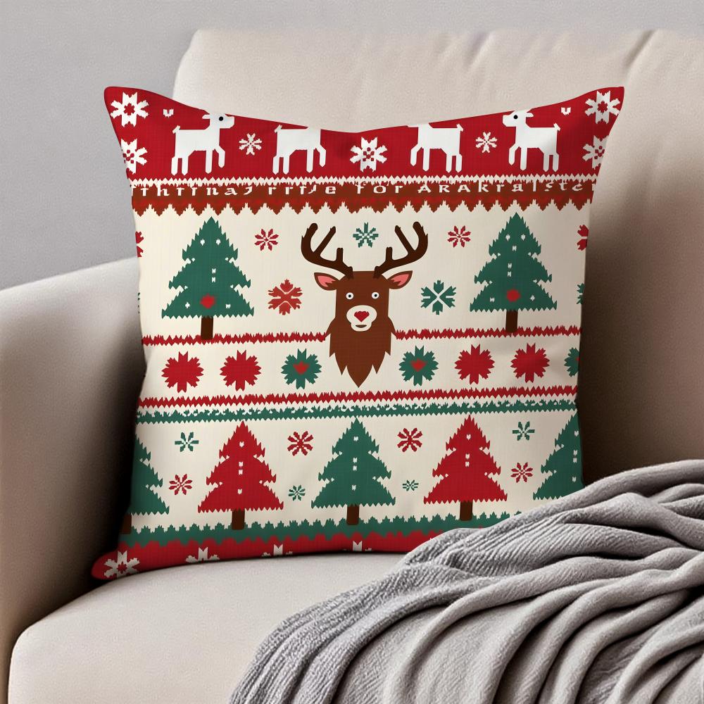 Christmas Illustration Festive Cushion Cover Pillowcase Antidustmite Invisible Zipper Short Plush Sofa Cushion