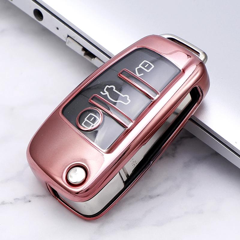 

TPU Car Flip Key Case Bag Holder Shell Cover Key Chain for A1 A3 A4 A5 A6 A7 Q3 Q5 S6 B6 B7 B8 C6 8P 8V Accessories рожевий
