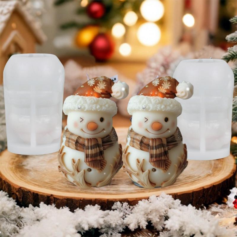 Scarf Snowman Candle Silicone Mold Cute Antlers Snowman Resin Silicone Mould Christmas Decor Hat Snowman Cake Chocolate Molds
