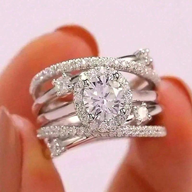 Fashionable multi circle winding zircon inlaid ring, European and American trendy women s ring, suitable for gift giving and daily wear 6 серебряный