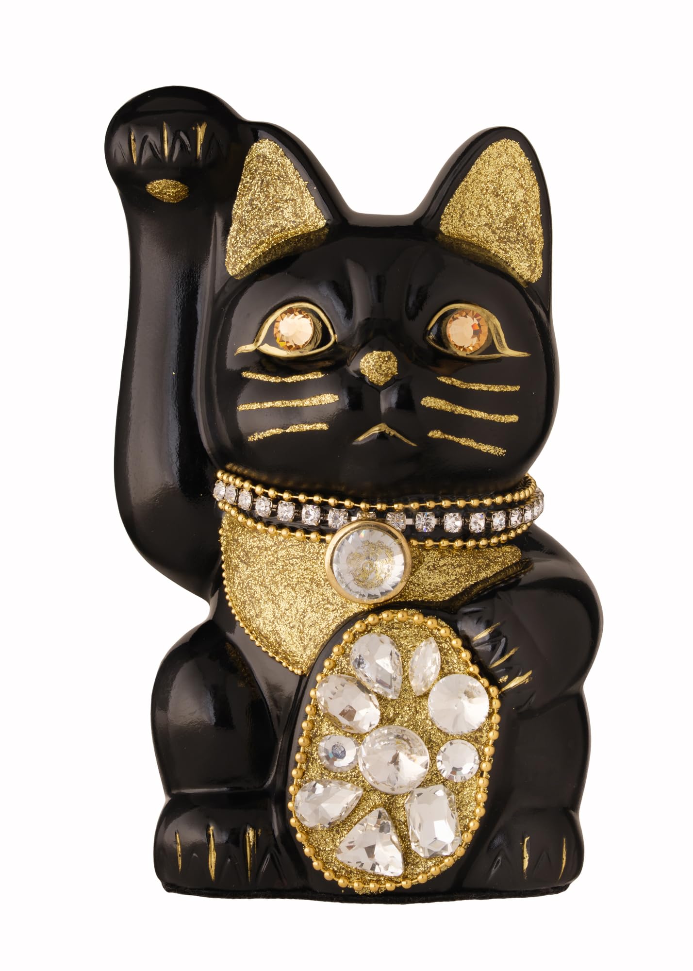 Lucky Cat Jewelry Cat Right Paw Raised Ceramic Lucky Cat Maneki Neko Auspicious Feng Shui Ornament (M-SIZE Black) / _ (jw_M Black)