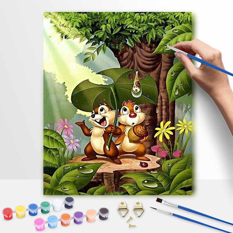 Disney Chipmunks Rain Forest Oil Art Painting Kit Home Wall Decor Handmade Gift For Relaxing DIY Art Project Crafts Hobby Decorating