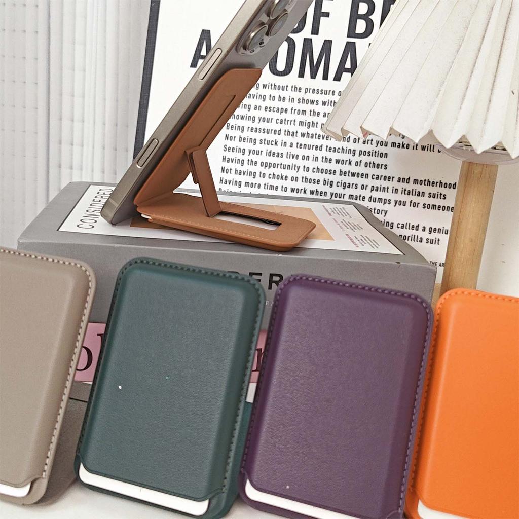 Leather Card Holder Magnetic Wallet for Magsafe Multifunctional Magnetic Phone Pouch Stand for IPhone 17 Air 16 Pro 15 14 13