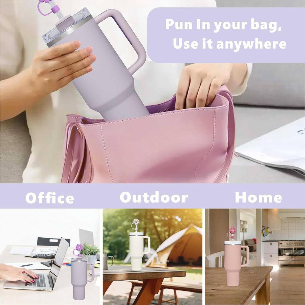 Stanley Cup Accessories Set Including 9 Pcs Silicone Spill Proof Stopper,3 Pcs Cute Straw Cover Cap for 9-10 mm Straws, 3Pcs Reble Straw and 1