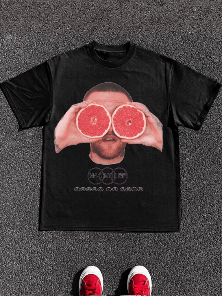 Men Women Grapefruit Print Cotton Short Sleeves T-shirt Summer Vintage Y2K Round Neck Tee Casual Harajuku Streetwear Tee Tops