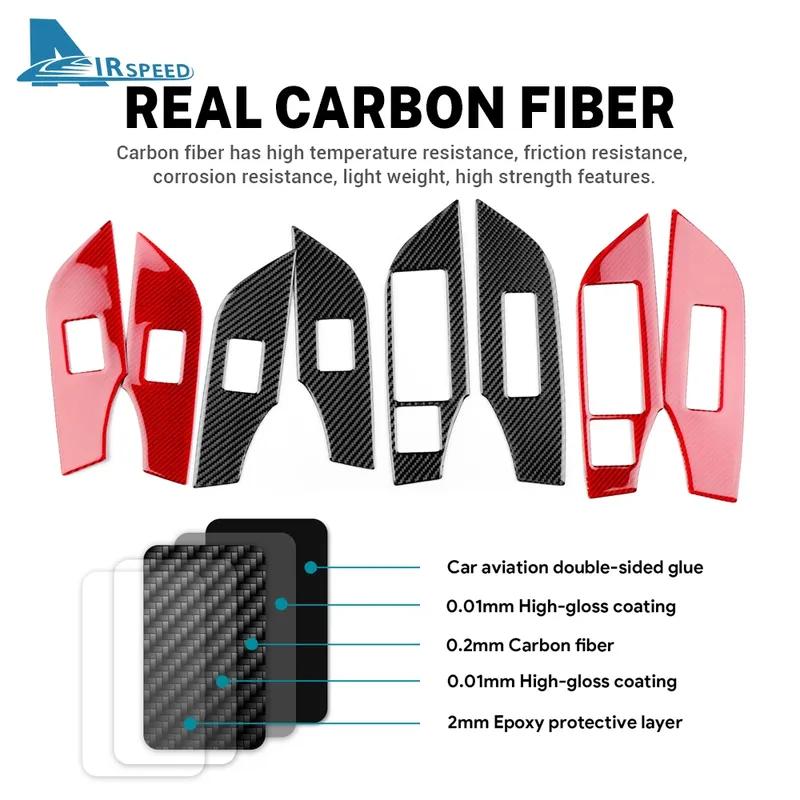 LHD RHD Car Window Lift Button Panel Trim Real Soft Carbon Fiber Sticker For Toyota RAV4 XA50 2024 2025