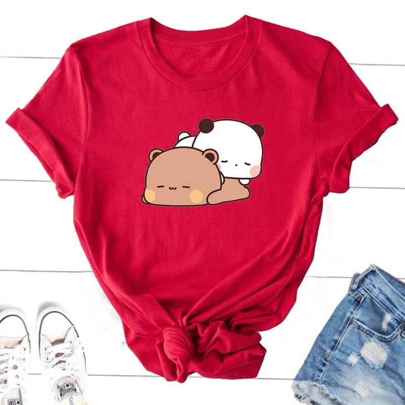 Cute Bubu and Dudu Are Sleeping Cute T Shirts Women Cotton Kawaii Cartoon Funny Graphic Tshirt Summer O Neck 90s Clothes Tees Unisex