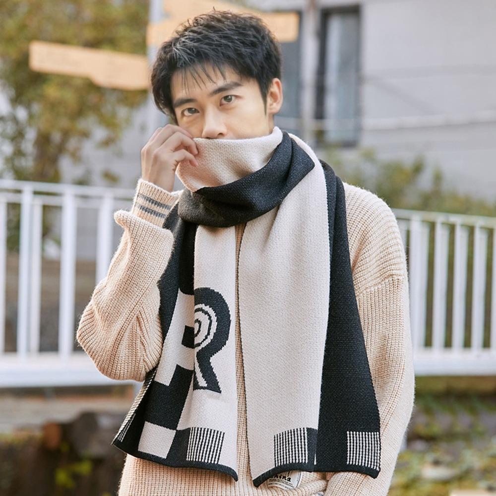 Long Color Blocked Scarf Warmer Men Thick Shawl Gifts R-shaped Knitted Scarf  Festival