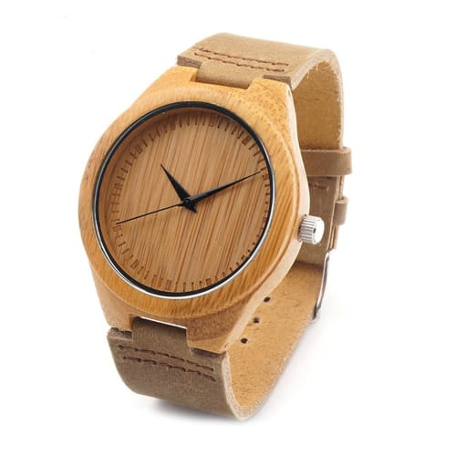 COOFEEL Wooden Watch, Bamboo Wood Watch, Women's and Men's Analog Watch with Genuine Leather Band, Natural Wood, Christmas Gift (Thin Hands, Men's Wat