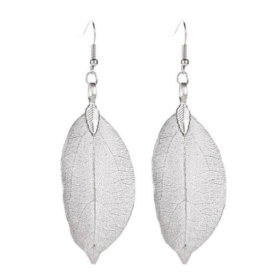 Tree Leaf Shape Alloy Hollow Bright Dangle Hook Earrings Fashion Jewelry for Wedding