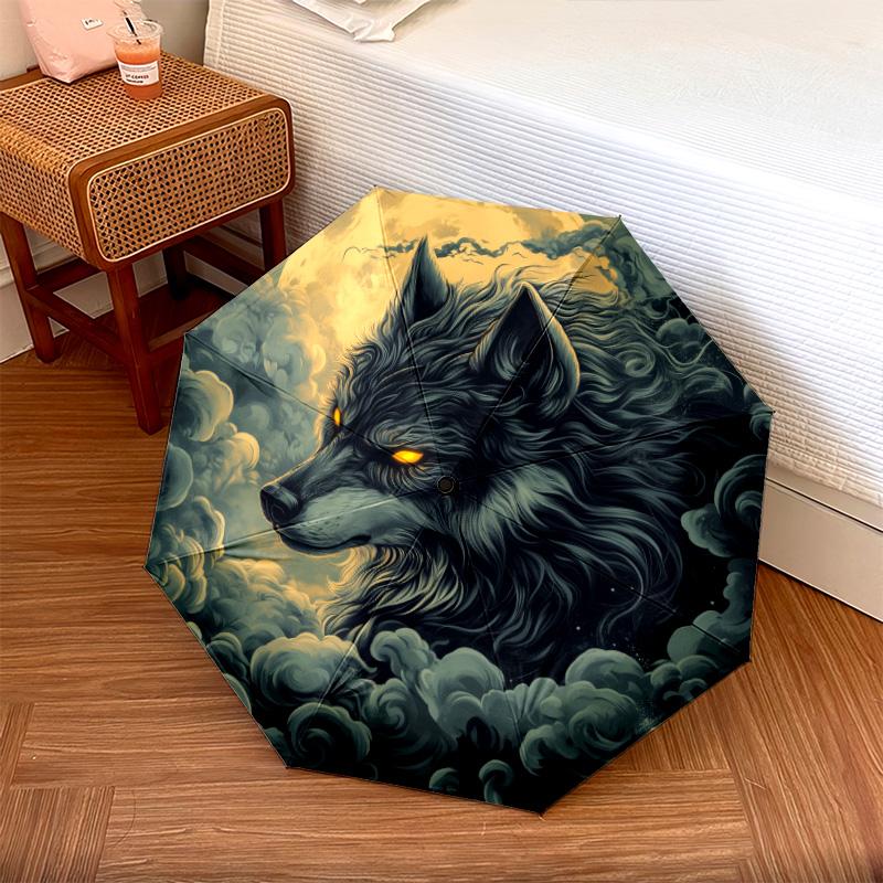 Roaring Wolf  Pattern, Automatic Folding Umbrella, Portable and Foldable Design, 8 Ribs, a Christmas or Birthday Gift.