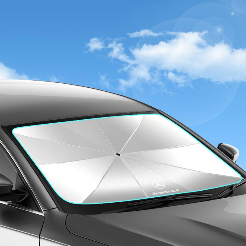 Car Windshield Sun Shade Umbrella Foldable Car Sunshade Cover For Mercedes Benz AMG W212 W205 W246 W177 W176 W213 GLC GLE GLS ML Welcome Laser Lamp