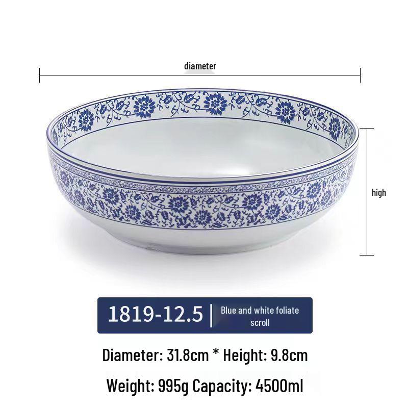 Blue & White Melamine Soup Bowl - Commercial Porcelain Imitation, Large Plastic Basin for Hotels & Restaurants
