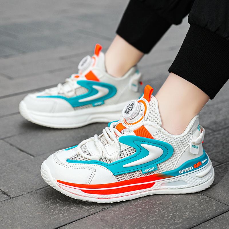 Rotating button boys shoes summer new breathable mesh surface children's sports dad shoes large children single mesh shoes